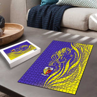 Campione d’Italia Puzzle with Yellow Horse Graphic and Purple Flame Crest - Wonder Print Shop
