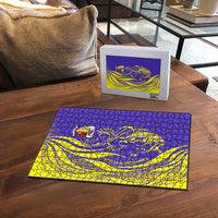 Campione d’Italia Puzzle with Yellow Horse Graphic and Purple Flame Crest - Wonder Print Shop