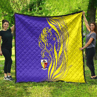 Campione d’Italia Quilt with Yellow Horse Graphic and Purple Flame Crest - Wonder Print Shop