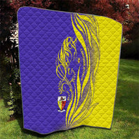 Campione d’Italia Quilt with Yellow Horse Graphic and Purple Flame Crest - Wonder Print Shop