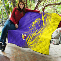 Campione d’Italia Quilt with Yellow Horse Graphic and Purple Flame Crest - Wonder Print Shop