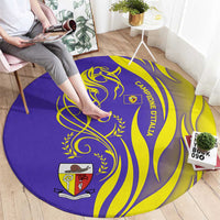 Campione d’Italia Round Carpet with Yellow Horse Graphic and Purple Flame Crest - Wonder Print Shop