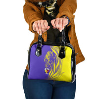 Campione d’Italia Shoulder Handbag with Yellow Horse Graphic and Purple Flame Crest - Wonder Print Shop