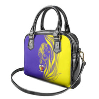 Campione d’Italia Shoulder Handbag with Yellow Horse Graphic and Purple Flame Crest - Wonder Print Shop