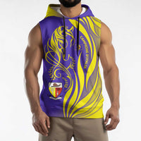 Campione d’Italia Sleeveless Hoodie with Yellow Horse Graphic and Purple Flame Crest - Wonder Print Shop