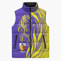 Campione d’Italia Sleeveless Puffer Jacket with Yellow Horse Graphic and Purple Flame Crest - Wonder Print Shop