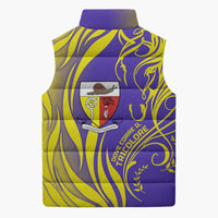 Campione d’Italia Sleeveless Puffer Jacket with Yellow Horse Graphic and Purple Flame Crest - Wonder Print Shop