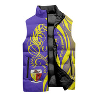 Campione d’Italia Sleeveless Puffer Jacket with Yellow Horse Graphic and Purple Flame Crest - Wonder Print Shop