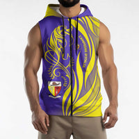 Campione d’Italia Sleeveless Zip Hoodie with Yellow Horse Graphic and Purple Flame Crest - Wonder Print Shop