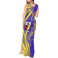 Campione d’Italia Tank Maxi Dress with Yellow Horse Graphic and Purple Flame Crest - Wonder Print Shop