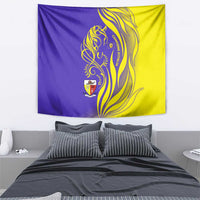 Campione d’Italia Tapestry with Yellow Horse Graphic and Purple Flame Crest - Wonder Print Shop