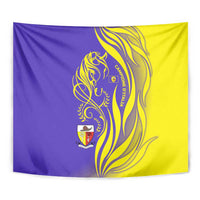 Campione d’Italia Tapestry with Yellow Horse Graphic and Purple Flame Crest - Wonder Print Shop