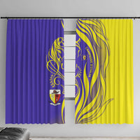 Campione d’Italia Window Curtain with Yellow Horse Graphic and Purple Flame Crest - Wonder Print Shop