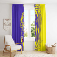 Campione d’Italia Window Curtain with Yellow Horse Graphic and Purple Flame Crest - Wonder Print Shop