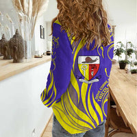 Campione d’Italia Women Casual Shirt with Yellow Horse Graphic and Purple Flame Crest - Wonder Print Shop