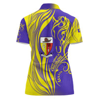 Campione d’Italia Women Polo Shirt with Yellow Horse Graphic and Purple Flame Crest - Wonder Print Shop