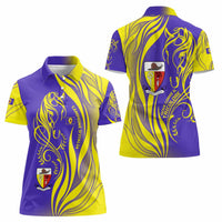 Campione d’Italia Women Polo Shirt with Yellow Horse Graphic and Purple Flame Crest - Wonder Print Shop