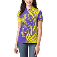Campione d’Italia Women Polo Shirt with Yellow Horse Graphic and Purple Flame Crest - Wonder Print Shop
