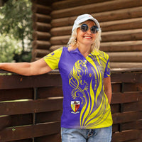 Campione d’Italia Women Polo Shirt with Yellow Horse Graphic and Purple Flame Crest - Wonder Print Shop