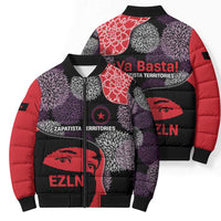 Zapatista Territories Bomber Puffer Jacket Mexico with EZLN Masked Face and Floral - Wonder Print Shop