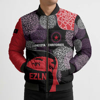 Zapatista Territories Bomber Puffer Jacket Mexico with EZLN Masked Face and Floral - Wonder Print Shop