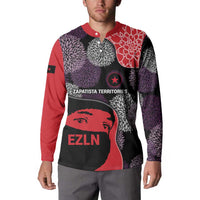 Zapatista Territories Button Sweatshirt Mexico with EZLN Masked Face and Floral - Wonder Print Shop