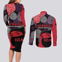 Zapatista Territories Couples Matching Long Sleeve Bodycon Dress and Long Sleeve Button Shirt Mexico with EZLN Masked Face and Floral - Wonder Print Shop