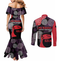 Zapatista Territories Couples Matching Mermaid Dress and Long Sleeve Button Shirt Mexico with EZLN Masked Face and Floral - Wonder Print Shop