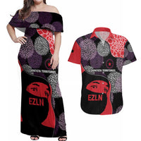 Zapatista Territories Couples Matching Off Shoulder Maxi Dress and Hawaiian Shirt Mexico with EZLN Masked Face and Floral - Wonder Print Shop