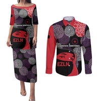 Zapatista Territories Couples Matching Puletasi and Long Sleeve Button Shirt Mexico with EZLN Masked Face and Floral - Wonder Print Shop
