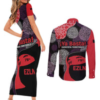 Zapatista Territories Couples Matching Short Sleeve Bodycon Dress and Long Sleeve Button Shirt Mexico with EZLN Masked Face and Floral - Wonder Print Shop