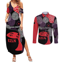 Zapatista Territories Couples Matching Summer Maxi Dress and Long Sleeve Button Shirt Mexico with EZLN Masked Face and Floral - Wonder Print Shop