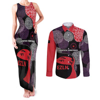 Zapatista Territories Couples Matching Tank Maxi Dress and Long Sleeve Button Shirt Mexico with EZLN Masked Face and Floral - Wonder Print Shop