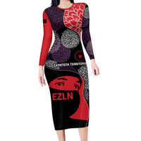 Zapatista Territories Family Matching Long Sleeve Bodycon Dress and Hawaiian Shirt Mexico with EZLN Masked Face and Floral - Wonder Print Shop