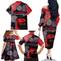 Zapatista Territories Family Matching Off The Shoulder Long Sleeve Dress and Hawaiian Shirt Mexico with EZLN Masked Face and Floral - Wonder Print Shop