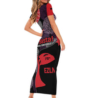 Zapatista Territories Family Matching Short Sleeve Bodycon Dress and Hawaiian Shirt Mexico with EZLN Masked Face and Floral - Wonder Print Shop