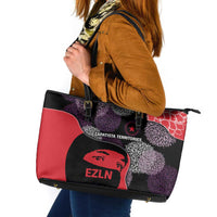 Zapatista Territories Leather Tote Bag Mexico with EZLN Masked Face and Floral - Wonder Print Shop