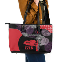 Zapatista Territories Leather Tote Bag Mexico with EZLN Masked Face and Floral - Wonder Print Shop