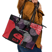 Zapatista Territories Leather Tote Bag Mexico with EZLN Masked Face and Floral - Wonder Print Shop