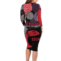 Zapatista Territories Long Sleeve Bodycon Dress Mexico with EZLN Masked Face and Floral - Wonder Print Shop