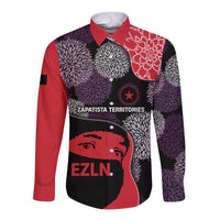 Zapatista Territories Long Sleeve Button Shirt Mexico with EZLN Masked Face and Floral - Wonder Print Shop