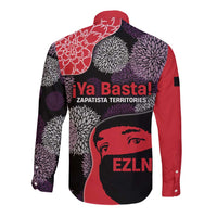 Zapatista Territories Long Sleeve Button Shirt Mexico with EZLN Masked Face and Floral - Wonder Print Shop