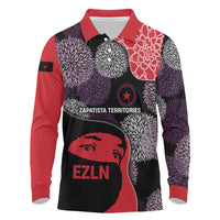 Zapatista Territories Long Sleeve Polo Shirt Mexico with EZLN Masked Face and Floral - Wonder Print Shop