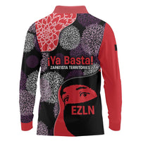Zapatista Territories Long Sleeve Polo Shirt Mexico with EZLN Masked Face and Floral - Wonder Print Shop