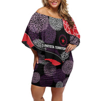 Zapatista Territories Off Shoulder Short Dress Mexico with EZLN Masked Face and Floral - Wonder Print Shop