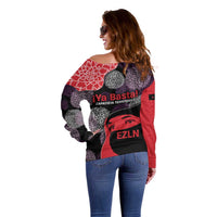 Zapatista Territories Off Shoulder Sweater Mexico with EZLN Masked Face and Floral - Wonder Print Shop