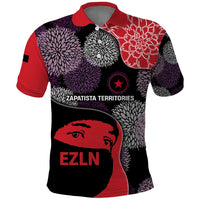 Zapatista Territories Polo Shirt Mexico with EZLN Masked Face and Floral - Wonder Print Shop