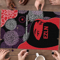 Zapatista Territories Puzzle Mexico with EZLN Masked Face and Floral - Wonder Print Shop