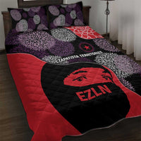 Zapatista Territories Quilt Bed Set Mexico with EZLN Masked Face and Floral - Wonder Print Shop