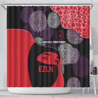 Zapatista Territories Shower Curtain Mexico with EZLN Masked Face and Floral - Wonder Print Shop